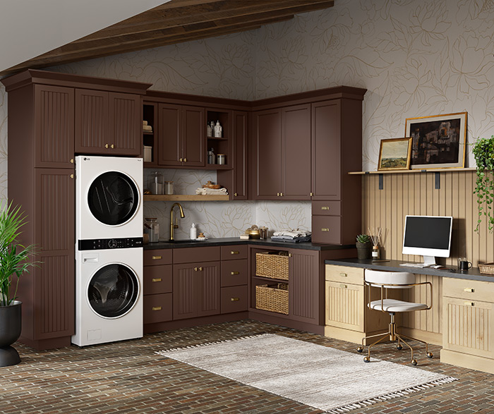 Elevate Your Home with a Sophisticated Dark Brown Office and Laundry Room