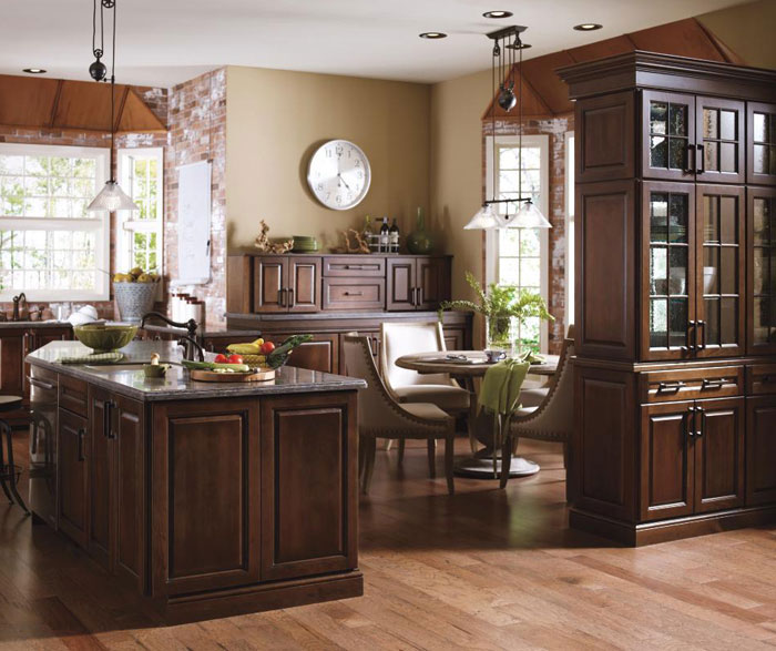 Dark Cherry kitchen cabinets by Kemper Cabinetry