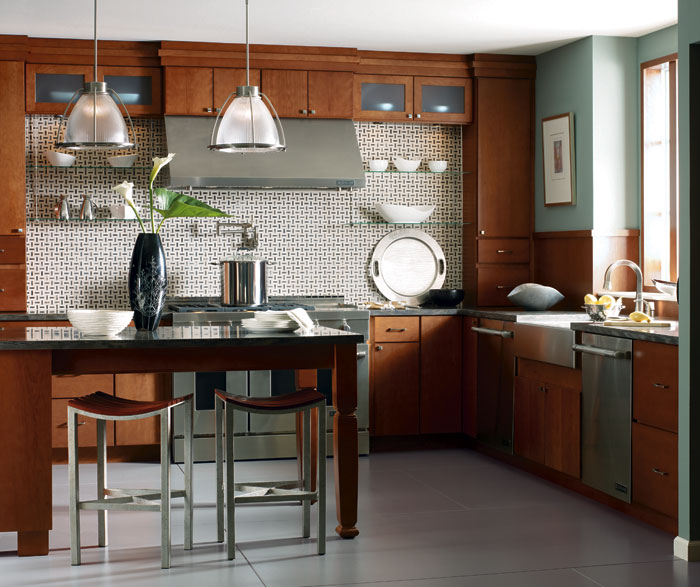 Kitchen with Cherry cabinets by Kemper Cabinetry